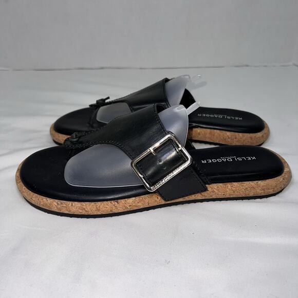 Kelsi Dagger Brooklyn Sandals Womens Size 9.5 Black Leather Buckle Thong Casual - Picture 5 of 14